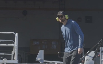 B-Roll: 11th MEU Marines, Sailors and Contractors Conduct V-BAT Flight Aboard USS Portland