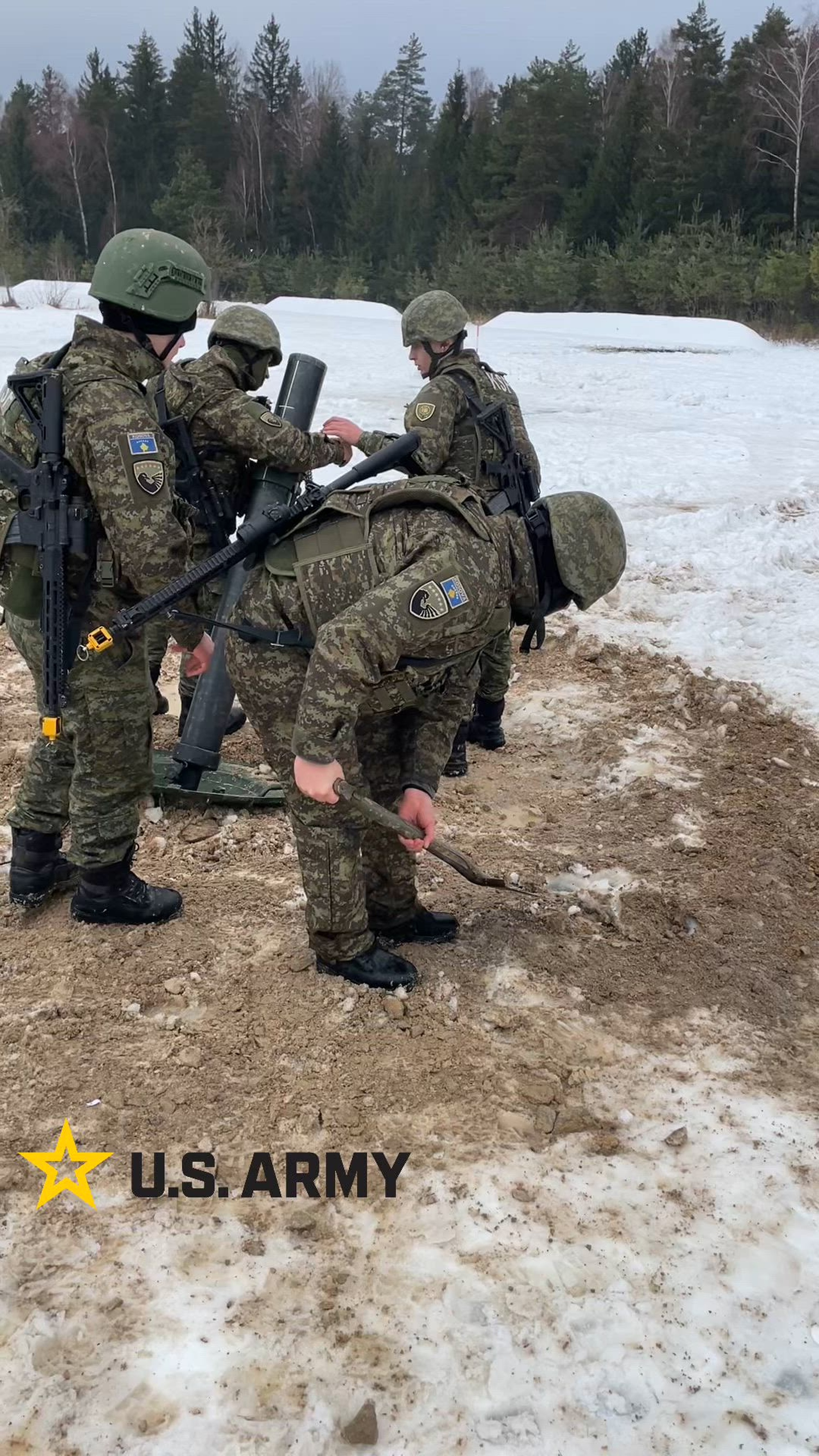 Grafenwöhr, GERMANY— Members of the Kosovo Security Force fire mortar rounds during live fire training as part of command post exercise Dynamic Front at Grafenwoehr Training Area, Germany, Feb. 7, 2026. Dynamic Front is a training mission of synchronized command and fires planning, maneuvering through a complex landscape of assembly area operations, artillery acumen, and live firing drills. The objective is to ensure that NATO forces are equipped with the capability to execute lethal fire support in wide-area ground combat across Europe. (U.S. Army video by Staff Sgt. Dylan Bailey)