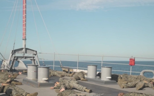 U.S. Navy Hospital Corpsman Aboard the USS Ashland Conduct Mass Casualty Drill