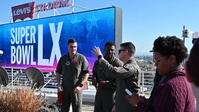 B-roll: Rehearsal day for 8-aircraft joint flyover conducted by Air Force, Navy, Air National Guard at 2026 Super Bowl LX