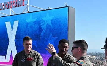 B-roll: Rehearsal day for 8-aircraft joint flyover conducted by Air Force, Navy, Air National Guard at 2026 Super Bowl LX