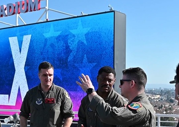 B-roll: Rehearsal day for 8-aircraft joint flyover conducted by Air Force, Navy, Air National Guard at 2026 Super Bowl LX