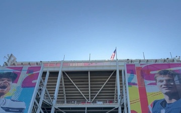 B-roll: Rehearsal day for 8-aircraft joint flyover conducted by Air Force, Navy, Air National Guard at 2026 Super Bowl LX