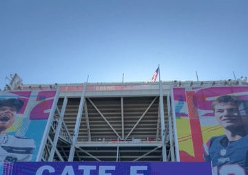 B-roll: Rehearsal day for 8-aircraft joint flyover conducted by Air Force, Navy, Air National Guard at 2026 Super Bowl LX