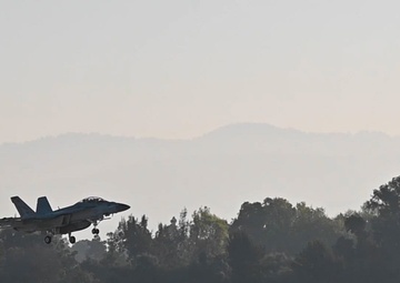 B-roll: Navy F-18 Super Hornet arrives for 2026 Super Bowl LX