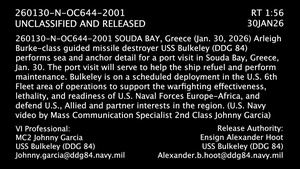USS Bulkeley performs Sea and Anchor Detail in Souda Bay, Greece Jan. 30, 2026