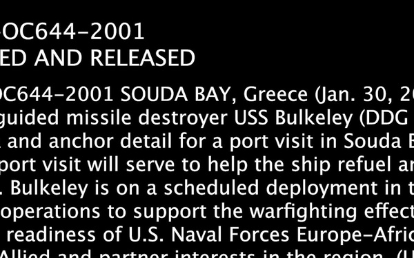 USS Bulkeley performs Sea and Anchor Detail in Souda Bay, Greece Jan. 30, 2026