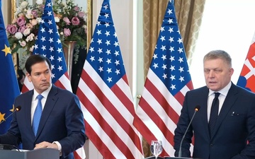 Secretary of State Marco Rubio holds a joint press availability with Slovak Prime Minister Robert Fico in Bratislava, Slovakia
