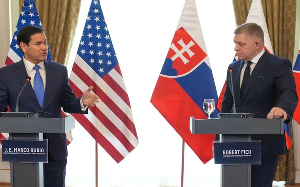Secretary of State Marco Rubio holds a joint press availability with Slovak Prime Minister Robert Fico in Bratislava, Slovakia