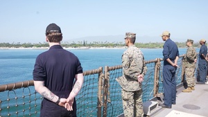 U.S. Marines, Sailors aboard USS Ashland Man the Rails at Joint Base Pearl Harbor-Hickam