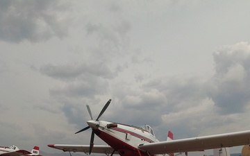 Timelapse shows single engine air tanker on airport ramp