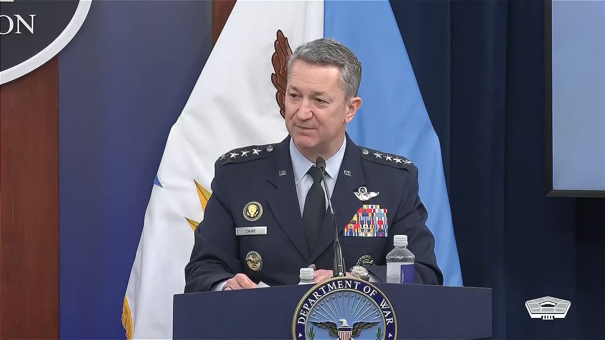 Chairman of the Joint Chiefs of Staff Gen. Dan Caine discusses how Airmen in the bomber force are delivering every single time. Caine made the remarks during a brief on Operation Epic Fury at the Pentagon on March 19, 2026. (Department of War video)