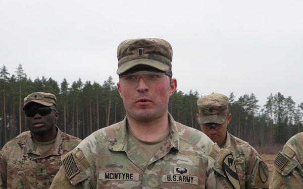 1st Lt. John McIntyre discusses Spur Ride at Pabrade Training Area