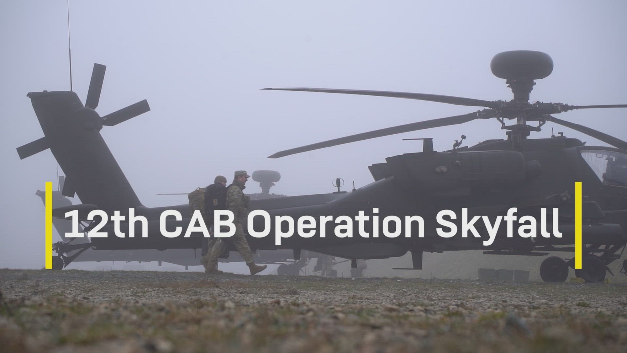 U.S. Army Maj. Jared Grubbs, Chief Warrant Officer 4 Cody Schoonover, and Chief Warrant Officer 4 Jarrad Walter, aviators assigned to the 12th Combat Aviation Brigade, explain the significance of demonstrating AH-64E Apache helicopter effectiveness in counter-drone operations during Operation Skyfall at Grafenwoehr Training Area, Germany, March 18, 2026. Operation Skyfall is a training exercise designed to advance the Eastern Flank Deterrence Initiative (EFDI) by demonstrating the counter-unmanned aerial systems capabilities of the AH-64E Apache.