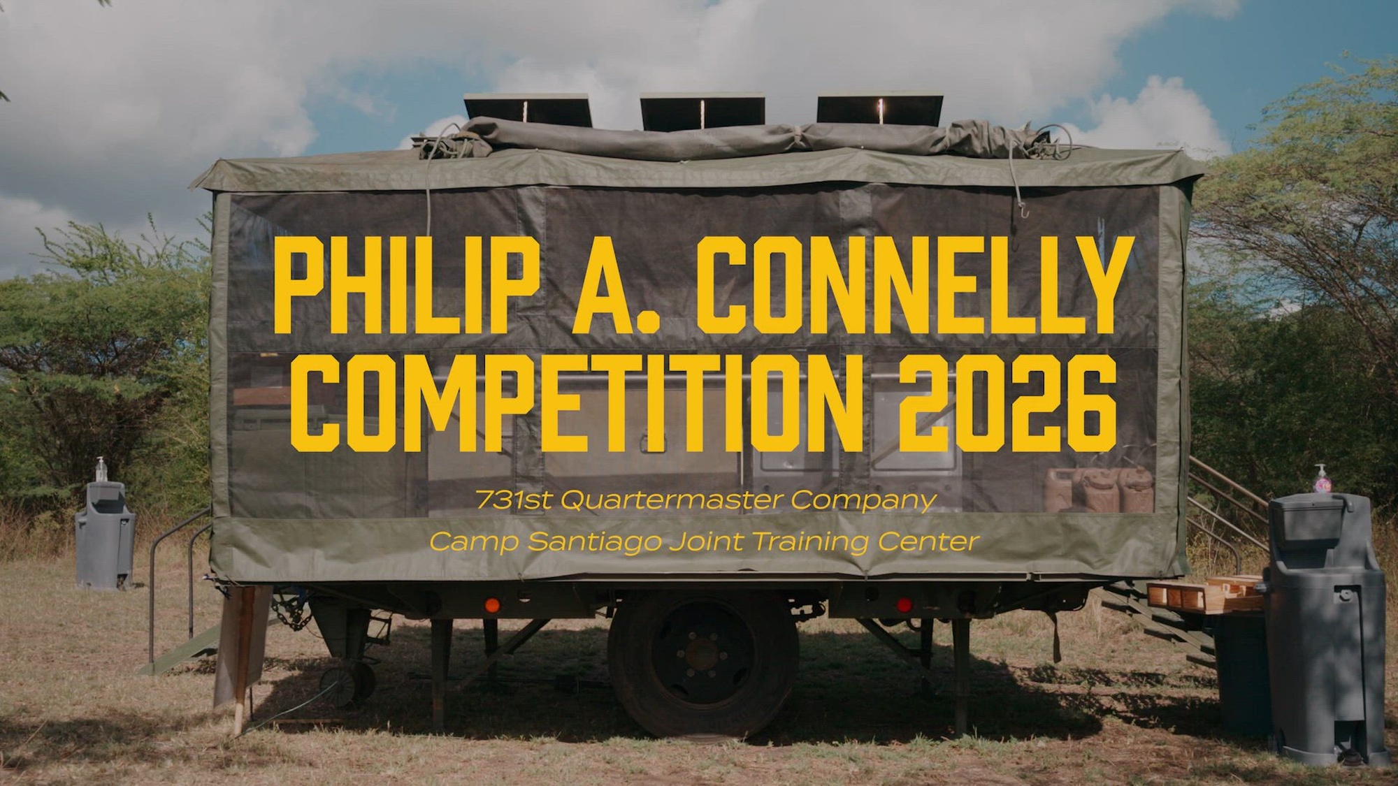 U.S. Army Soldiers assigned to the 731st Quartermaster Company are evaluated during the evaluation operations portion of the Philip A. Connelly Competition at Camp Santiago Joint Training Center, Puerto Rico, March 19, 2026. The Soldiers were assessed by Chief Warrant Officer 5 Charles Hunter, U.S. Army Reserve Command G-4 food advisor, and Sgt. Maj. Kresassidy McKinney, III Armored Corps chief culinary management sergeant major, as part of the Department of the Army-level evaluation measuring field feeding capabilities and ensuring operational readiness, technical proficiency, and compliance with Army field feeding doctrine, food safety requirements and competition standards. (U.S. Army Reserve video by Staff Sgt. David Cook)