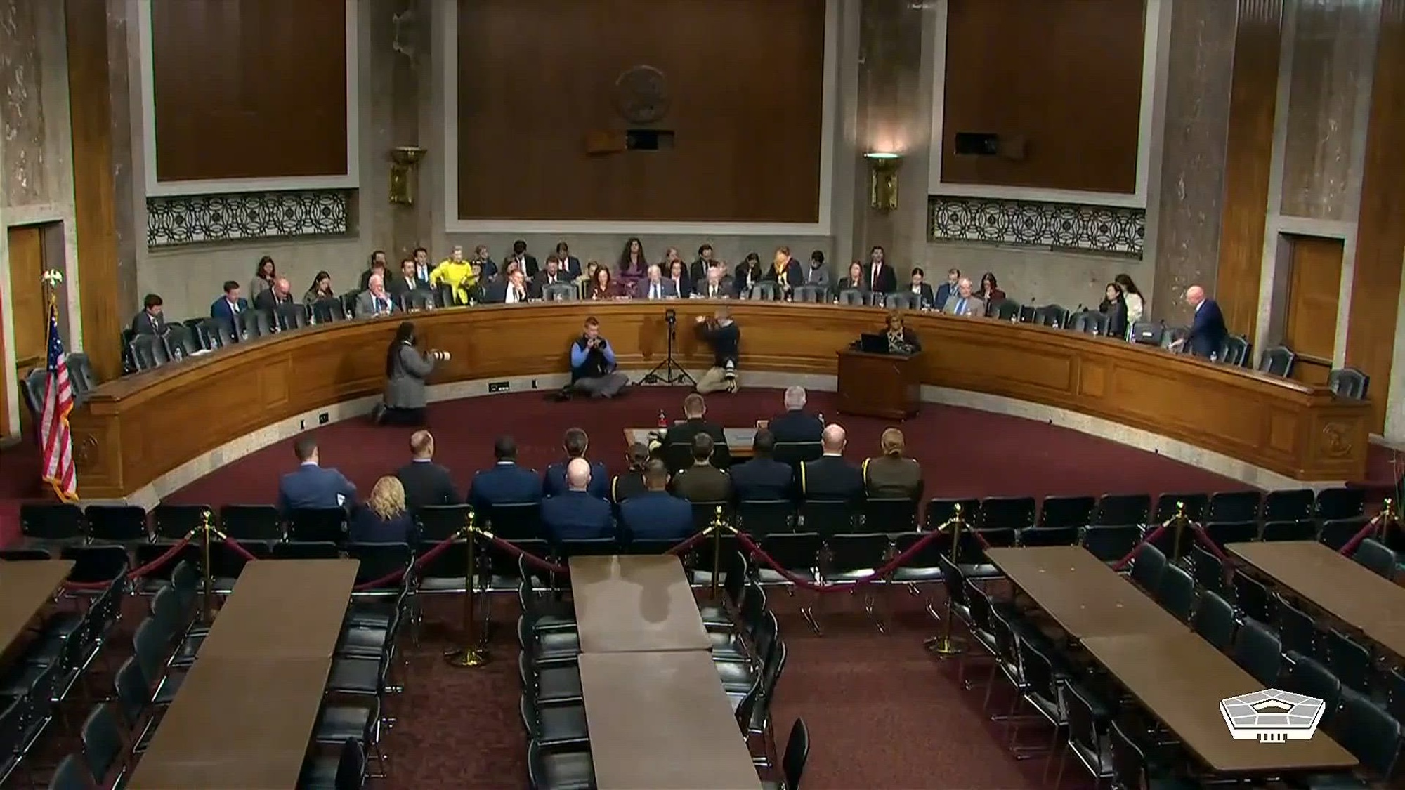 Space Force Gen. Stephen N. Whiting, commander of U.S. Space Command; and Navy Adm. Richard A. Correll, commander of U.S. Strategic Command, testify during a Senate Armed Services Committee hearing in Washington, March 26, 2026. The topics include defense authorization requests for fiscal year 2027 and the Future Years Defense Program.