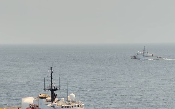 Coast Guard Cutters Tampa and Forward operate in the Eastern Pacific Ocean