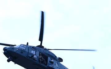B-roll of a Spanish air force NH90 helicopter during touch-and-go training during exercise Sentry South 26-2 at Haggler Field, Camp Shelby Joint Forces Training Center, Mississippi, Feb. 26, 2026.