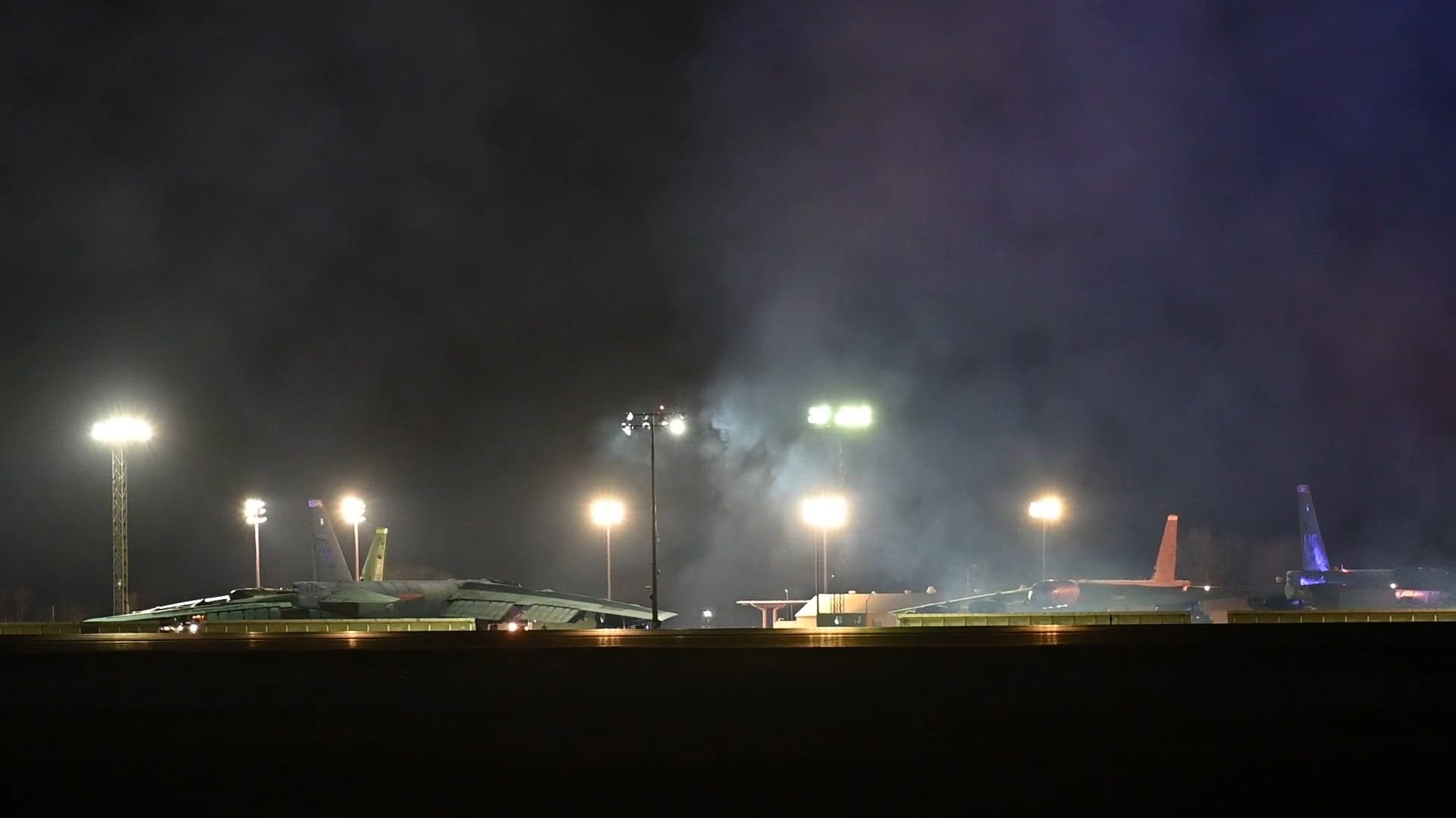 U.S. Air Force B-52H Stratofortress bombers taxi for takeoff in support of Operation Epic Fury, March 2, 2026. (U.S. Air Force video)
