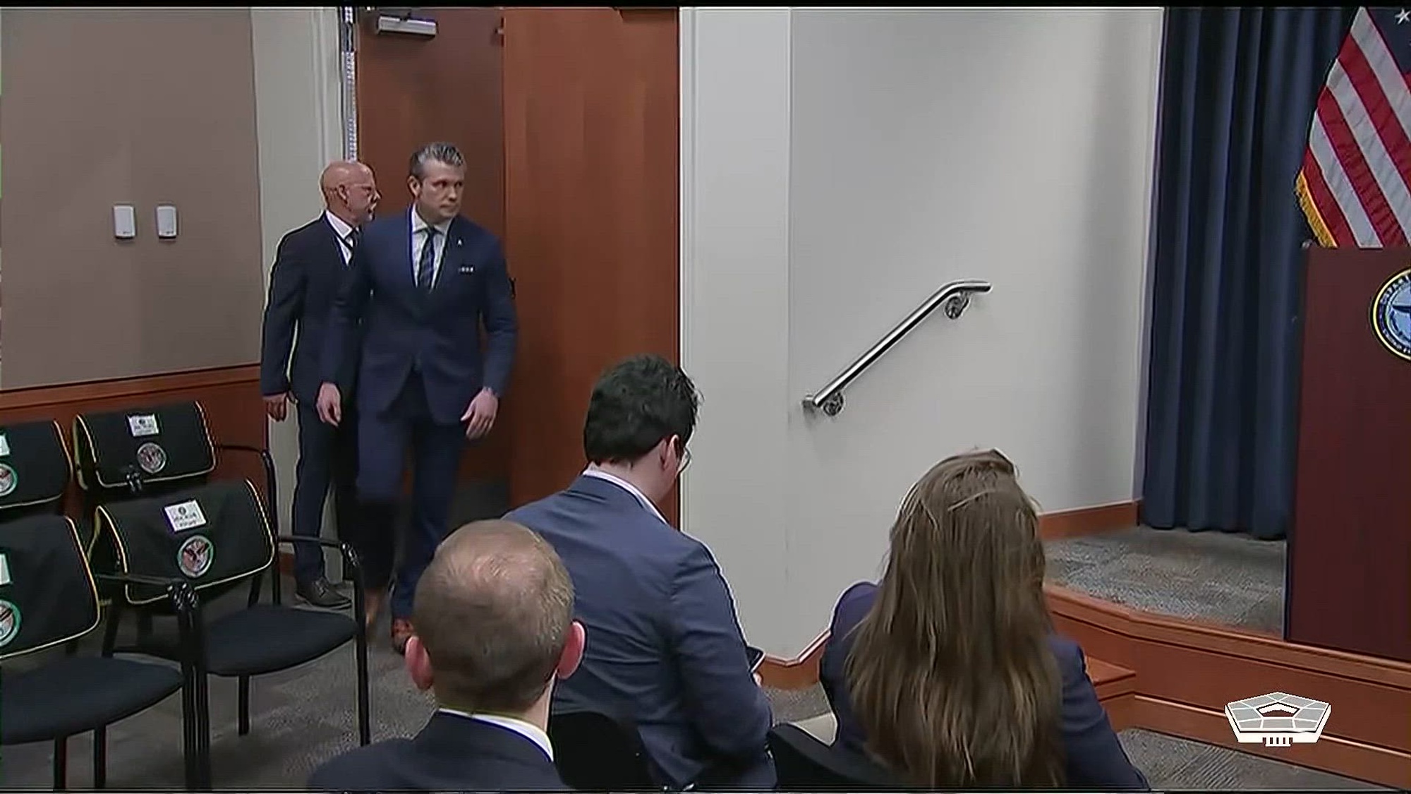 Secretary of War Pete Hegseth and Navy Adm. Brad Cooper, commander of U.S. Central Command, conduct a news conference at U.S. Central Command in Tampa, Fla., March 5, 2026.