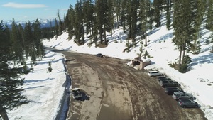 Aerial View of Bunny Flat Trailhead and Snowy Landscape