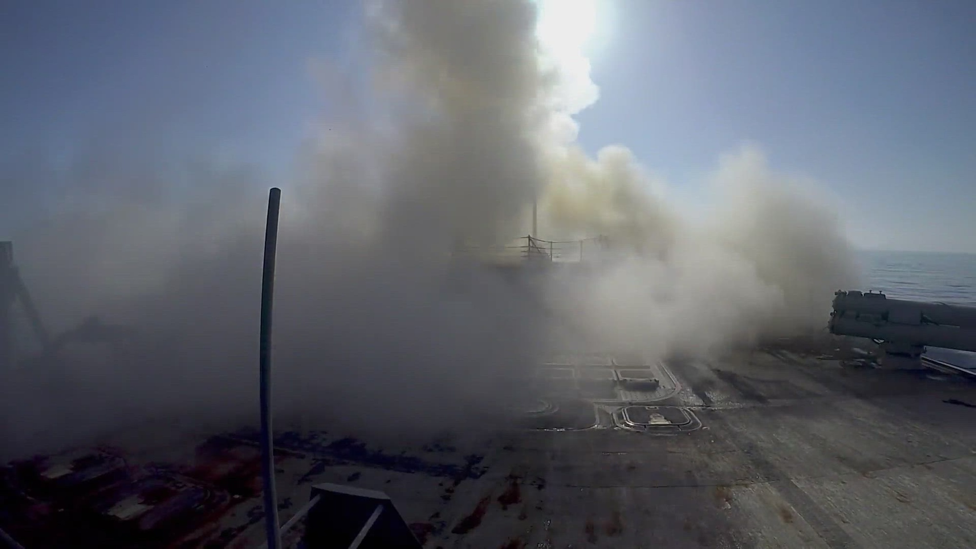 Arleigh Burke-class guided-missile destroyer USS Frank E. Petersen Jr. (DDG 121) fires a Tomahawk Land Attack Missile (TLAM) during operations in support of Operation Epic Fury in the U.S. Central Command area of responsibility, March 9, 2026. (U.S. Navy video)