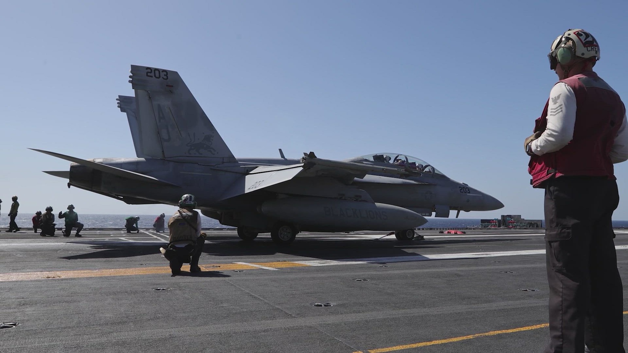 The world's largest aircraft carrier, USS Gerald R. Ford (CVN 78), conducts flight operations during Operation Epic Fury, March 8, 2026. (U.S. Navy Video)
