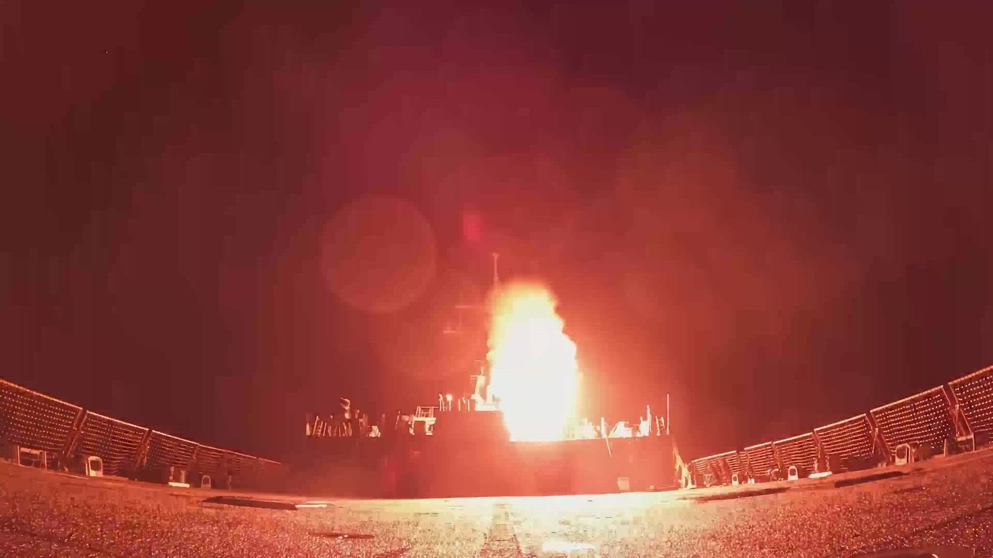 U.S. Navy Arleigh Burke-class guided-missile destroyer USS Milius (DDG 69) fires Tomahawk Land Attack Missiles during Operation Epic Fury. (U.S. Navy video)