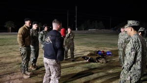 B-roll of NMRTC Twentynine Palms Sailors participating in pugil sticks training during the Marine Corps Martial Arts Program Tan Belt course