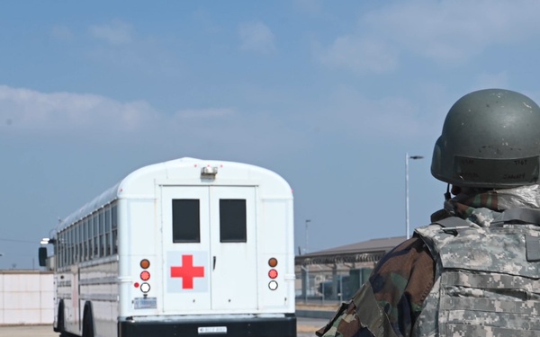 Freedom Shield 26: 8th Fighter Wing Airmen collaborate with U.S. Navy for transporting simulated patients