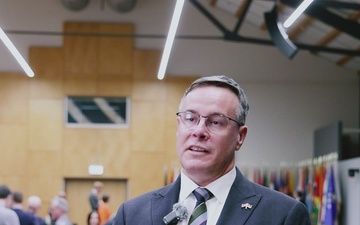 U.S. Marine Corps Col. Adam Jeppe addresses graduates of the Strategic Competition and Russia course