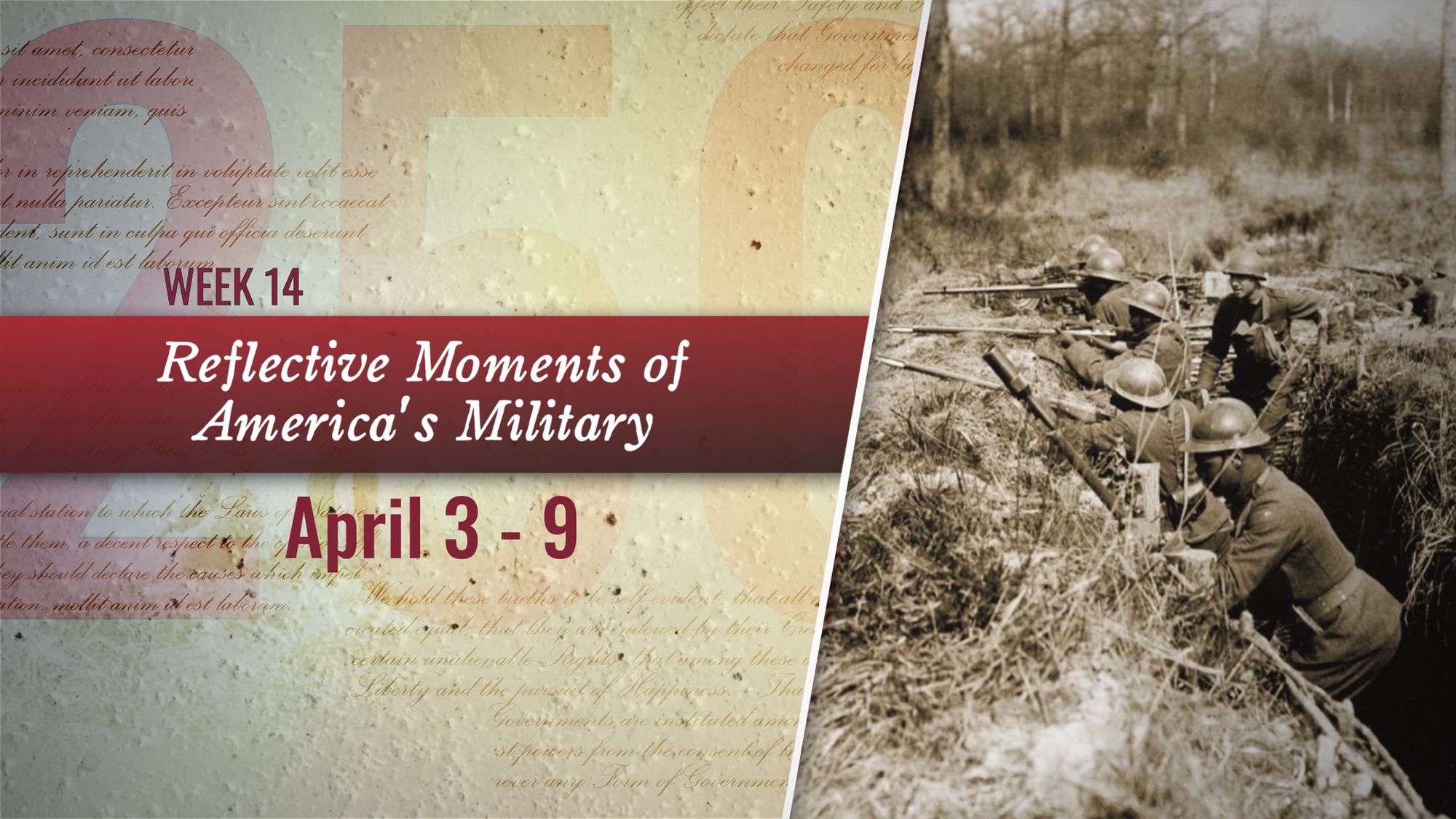 Video covering week 14 for the War Department’s Reflective Moments of America’s Military series, highlighting significant moments in America’s 250-year military history. (DOW video by Navy Petty Officer 2nd Class Tyler Wheaton)