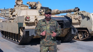 German Army Master Sgt. Steven Solis discusses Abrams familiarization in Lithuania