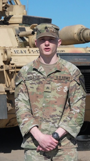 German soldier trains on Abrams tank in Lithuania