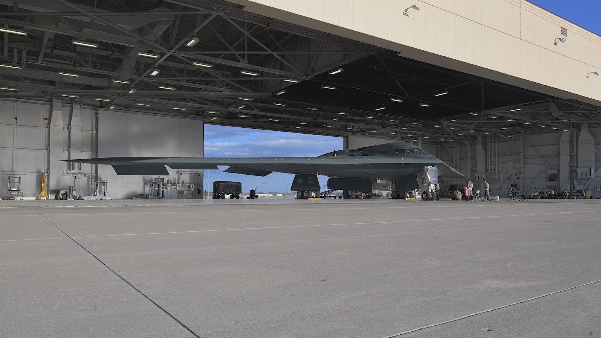 U.S. Airmen conduct B-2 Spirit aircraft operations at a base in the U.S. Strategic Command area of responsibility in support of Operation Epic Fury, April 2, 2026. (U.S. Air Force video)