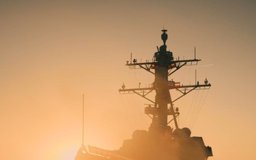 Exterior Footage of the Arleigh Burke-Class Destroyer USS Harvey C. Barnum Jr. (DDG 124)