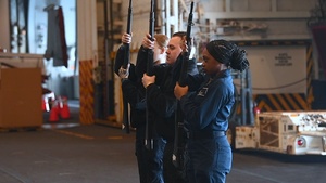 Nimitz Sailors Practice Color Guard Drill