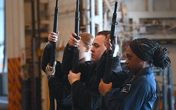 Nimitz Sailors Practice Color Guard Drill