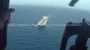 U.S. Navy enforces the blockade on ships entering or departing Iranian ports