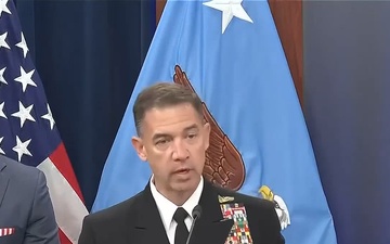 Adm. Brad Cooper addresses media at the Pentagon