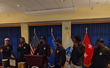 Soldiers have discussion with current, former Packers players during 2026 Tailgate Tour stop at Fort McCoy