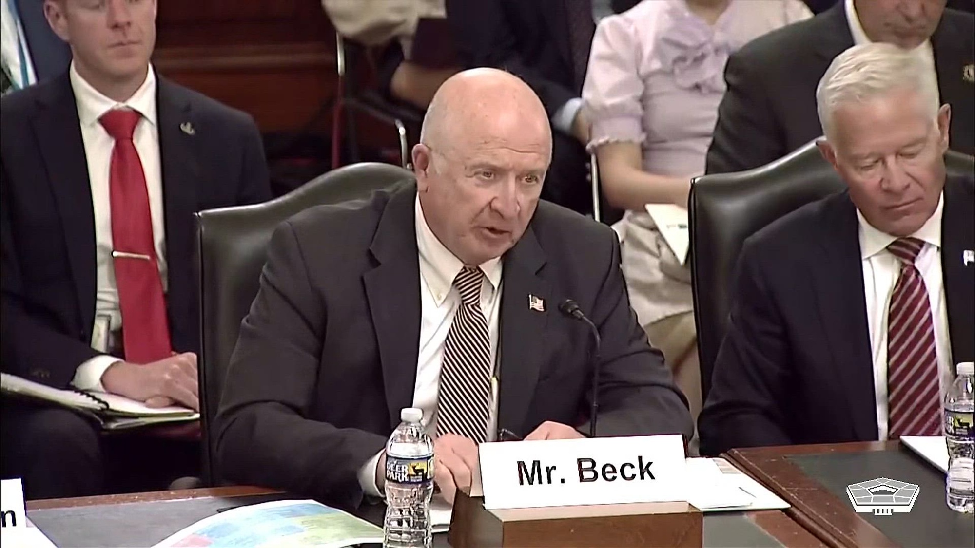The Senate Armed Services Committee’s strategic forces subcommittee holds a hearing in Washington, April 20, 2026, on the Energy Department’s atomic energy defense activities and the War Department’s nuclear weapons programs, regarding the fiscal year 2027 defense authorization request. Testifying are: David Beck, National Nuclear Security Administration deputy administrator for defense programs; Timothy Walsh, Energy Department assistant secretary for the Office of Environmental Management; Navy Adm. William Houston, Naval Nuclear Propulsion Program director; Robert Kadlec, assistant secretary of war for nuclear deterrence, chemical, and biological defense policy and programs; Gen. Dale White, Air Force Critical Major Weapon Systems director; Gen. Stephen Davis, commander of Air Force Global Strike Command; and Navy Vice Adm. Johnny Wolfe Jr., Strategic Systems Programs director.