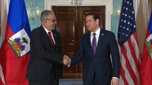 Secretary of State Marco A. Rubio meets with Haitian Prime Minister Alix Didier Fils-Aimé at the Department of State.
