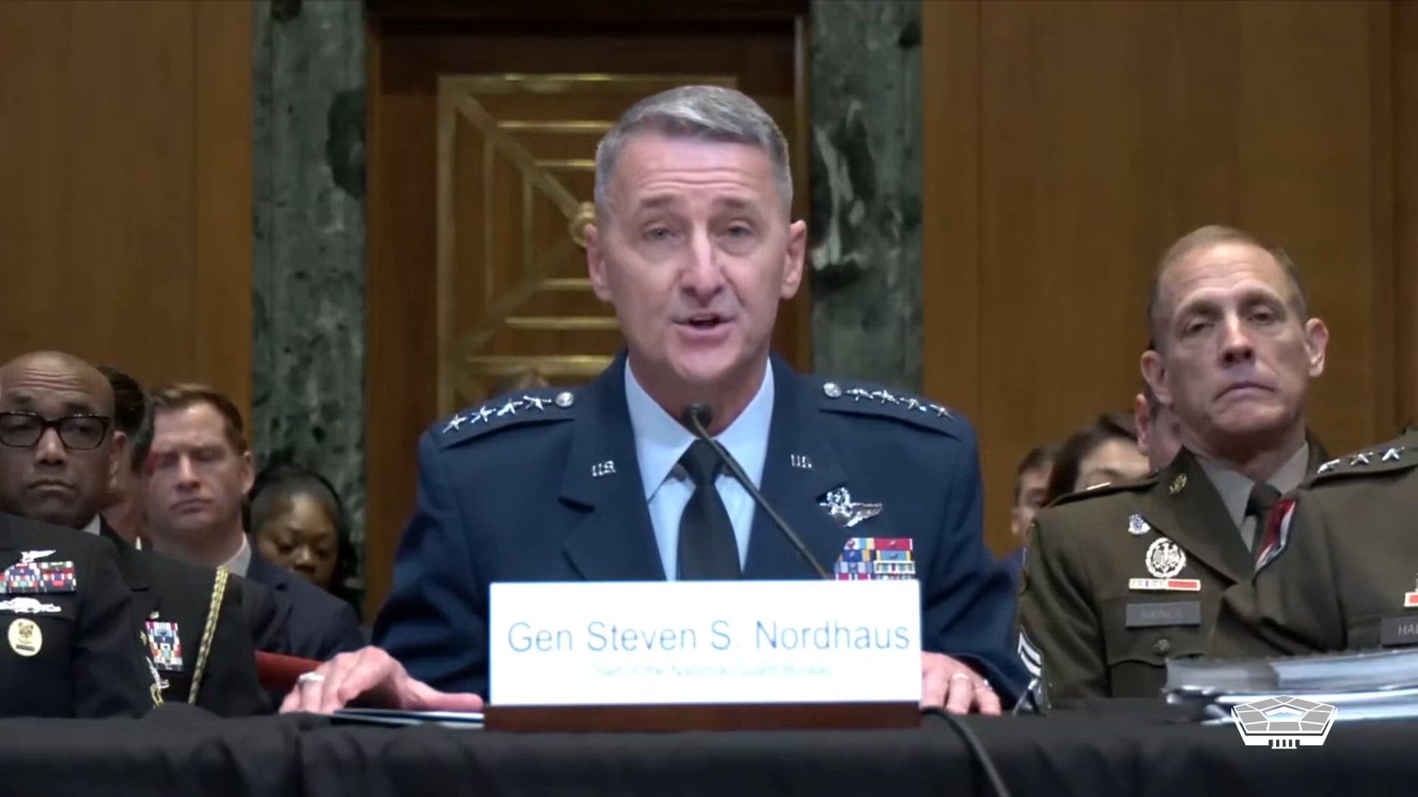 The Senate Appropriations Committee’s defense subcommittee holds a hearing on the fiscal year 2027 budget request for the reserve components and the National Guard in Washington, April 21, 2026. Testifying are: Lt. Gen. John Healy, chief of the Air Force Reserve; Lt. Gen. Len Anderson IV, commander of the Marine Forces Reserve; Rear Adm. Richard Lofgren, acting chief of the Navy Reserve; Lt. Gen. Robert Harter, chief of the Army Reserve; and Air Force Gen. Steven Nordhaus, chief of the National Guard Bureau.