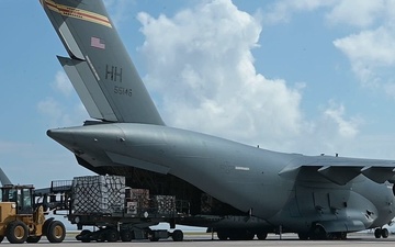 B-Roll: 36th CRS unloads supply, supports Saipan humanitarian aid efforts