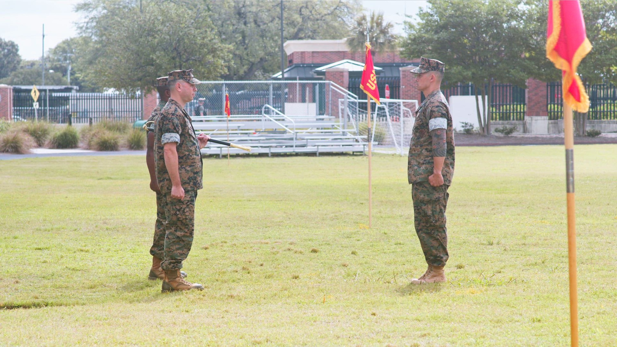 U.S. Marines with Headquarters Battalion, Marine Forces Reserve, Marine Forces South, host a relief and appointment ceremony, Marine Corps Support Facility New Orleans, April 24, 2026. During the ceremony, Sgt. Maj. Kabiru Labaran relinquished his duties to Sgt. Maj. Roberto Sim, Headquarters Battalion, Marine Forces Reserve, Marine Forces South. (U.S. Marine Corps video by Cpl. Kanoa Thomas, Cpl. Carlina Holland and Lance Cpl. Owen Long)