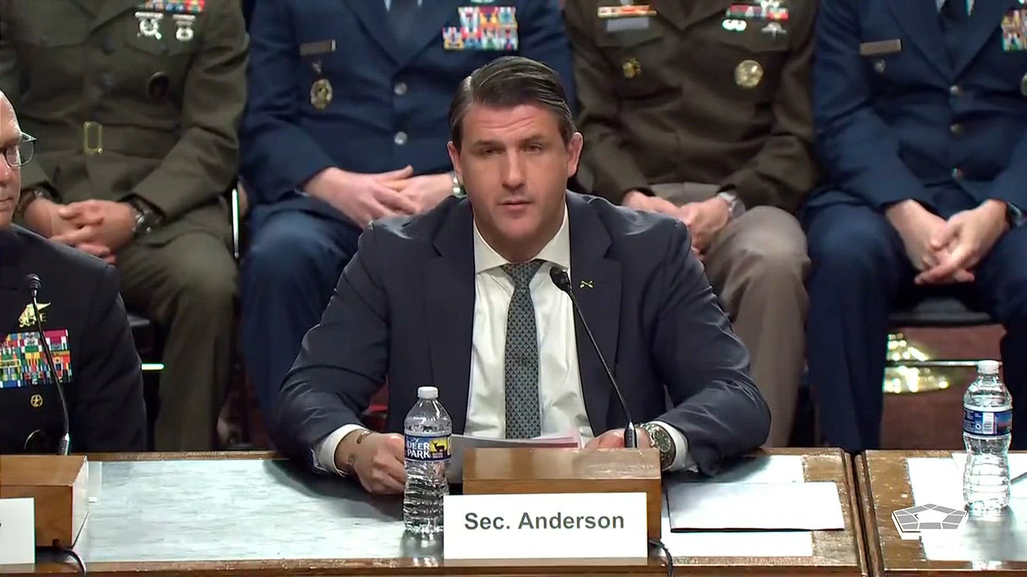 Leaders from U.S. Special Operations Command, U.S. Cyber Command and the War Department testify on the posture of each combatant command and their defense authorization request for fiscal year 2027 and the future years defense program during a hearing before the Senate Armed Services Committee in Washington, April 28, 2026. Testifying are: Derrick Anderson, assistant secretary of war for special operations and low-intensity conflict; Katherine Sutton, assistant secretary of war for cyber policy; Navy Adm. Frank Bradley, Socom commander; and Army Gen. Joshua Rudd, National Security Agency director and Cybercom commander.