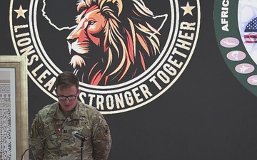 B-roll: US Army Capt. David Grosmick speaks during African Lion 26 opening ceremony