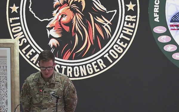 B-roll: US Army Capt. David Grosmick speaks during African Lion 26 opening ceremony