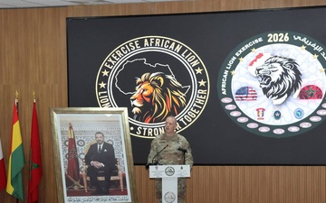 B-roll: US Army Brig. Gen. Daniel Cederman speaks during African Lion 26 opening ceremony